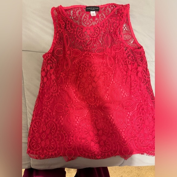 Simply Styled by Sears Red Lace Sleeveless Top - Size L - Picture 4 of 6